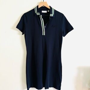 Lacoste Navy Regular Fit Contrast Stretch Cotton Above Knee Polo Dress